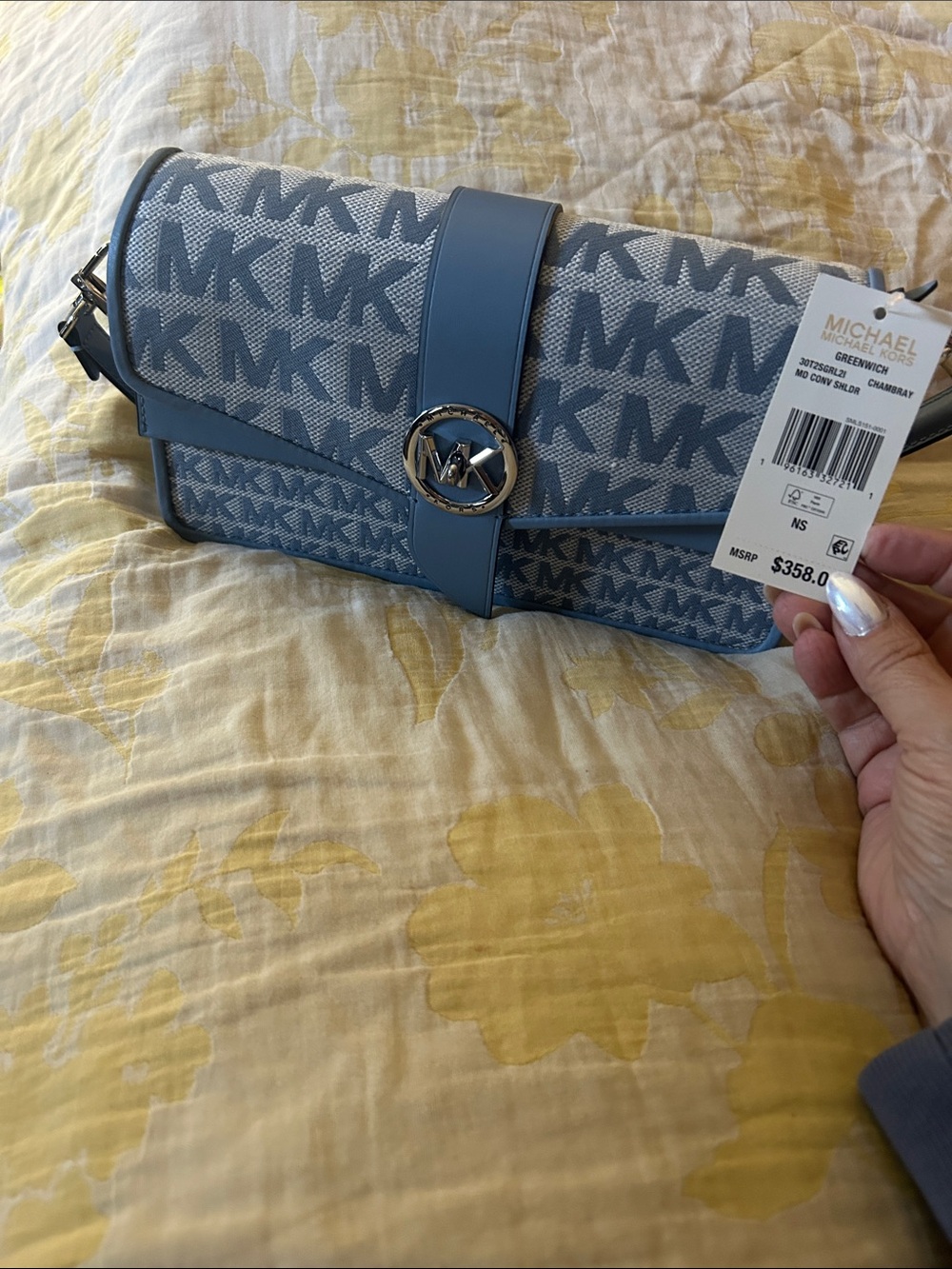 Michael Kors Light Blue MK Logo Greenwich Crossbody Bag